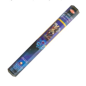 May include: A blue and gold box of incense sticks with a picture of an angel on the front. The box says "San Miguel Arcangel Incense Sticks" and "HEM Products".