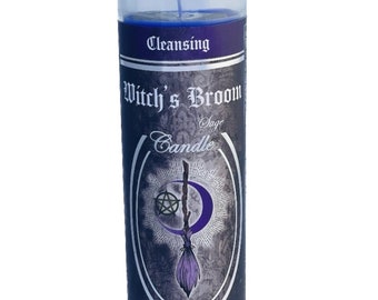 7 Day Glass Ritual Candle - Witch’s Broom - Sage - Cleansing Candle