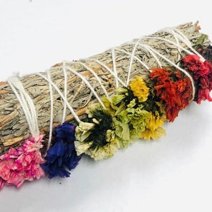White sage smudge with 7 chakra Sinauta Flower 4&quot;