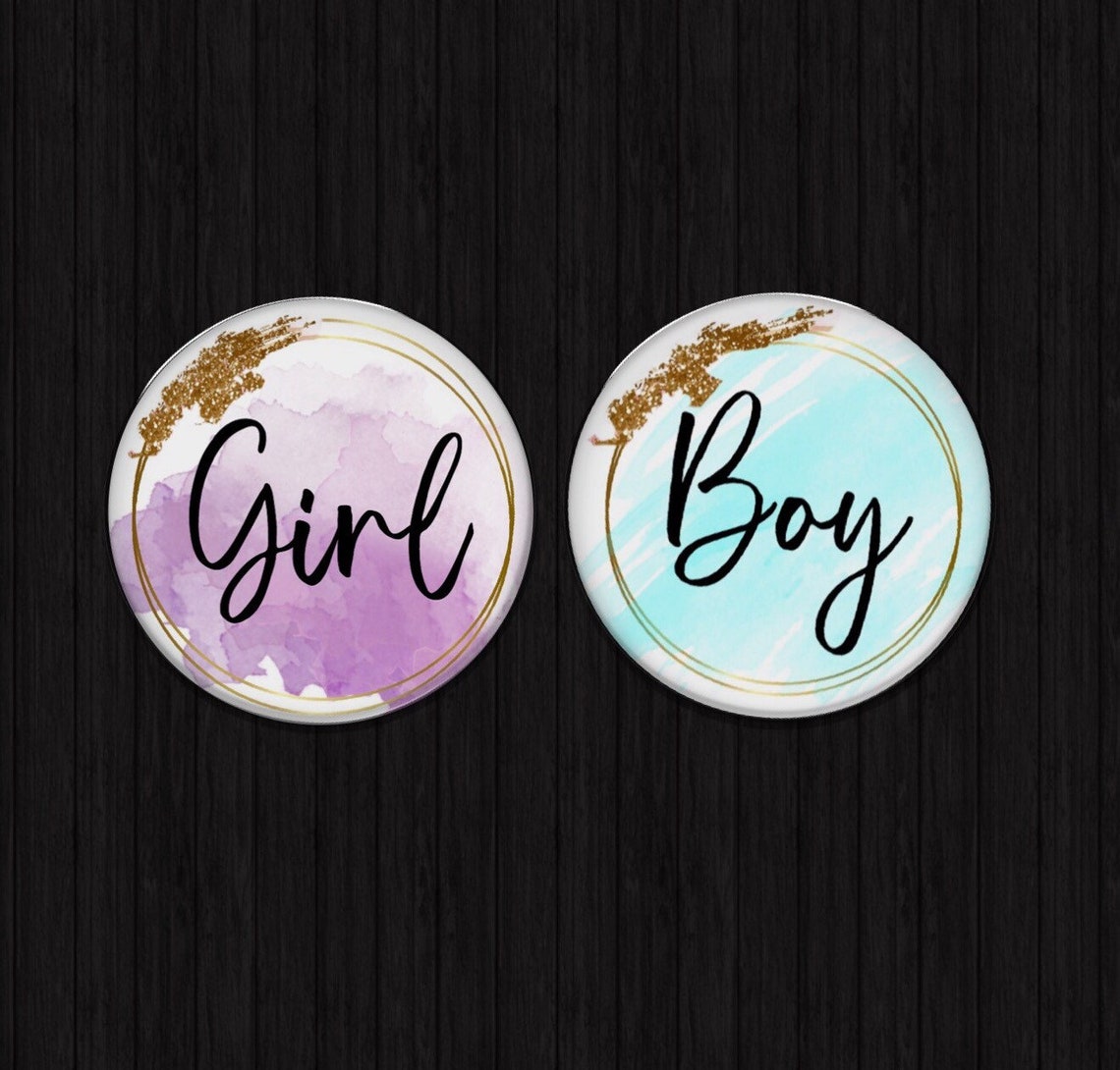 Gender Reveal pins Boy or Girl buttons he or she pins gender Etsy