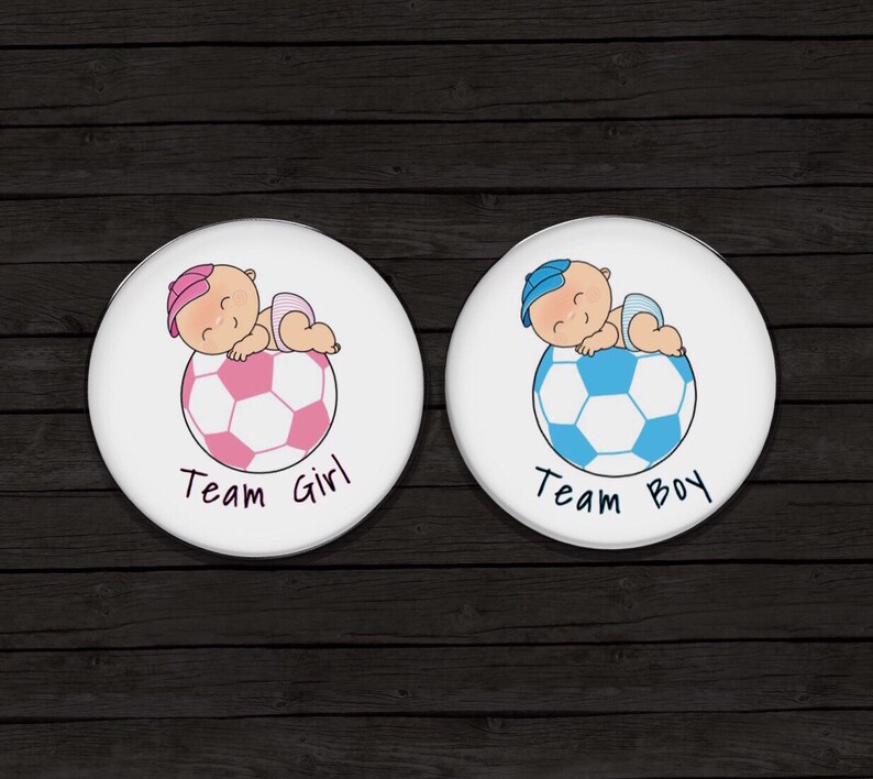 Gender Reveal pin buttons Girl button Boy Button soccer ball button