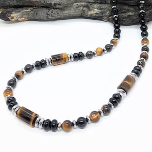 Tigers Eye and Hematite Men&#39;s Necklace, Gift for Him,