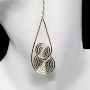 Double Swirl Silver Drop Earrings, Gift for Her,