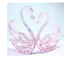 Rose Quartz Gemstone Resin Love Swans, Gift for Love, Valentines, Anniversary Gift for Her, Wedding Gift for Her