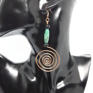 Boho Copper Swirl Earrings, Tribal, Gift for Her