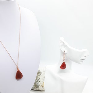 Roter Onyx RoseGold Anhänger, Ohrring Set, Geschenk für Mutter, Geschenk für Freundin, Geschenk für Sie
