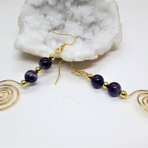 Bohemian Amethyst Gemstone Spiral Earrings, Ethnic, Gift for her, Gift for Girlfriend