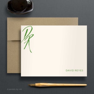Tarjetas planas personalizadas, juegos de papelería con monogramas y sobres para mujeres u hombres / SWASH INITIALS
