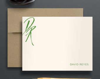 Personalized Flat Notecards, Sets of Monogrammed Stationery & Envelopes for Women or Men | SWASH INITIALS