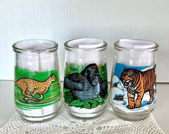 Vintage (Set of 3) Welch's Jelly Jars Endangered Species Collection - Cheetah/Mountain Gorilla/Siberian Tiger