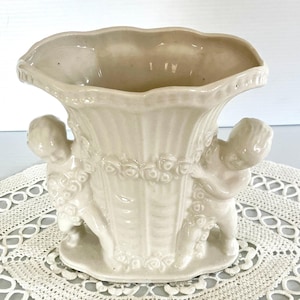 Vintage Porcelain Cherub Vase - Made in Japan 6in Tall x 6in Wide