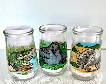 Vintage (Set of 3) Welch's Jelly Jars Endangered Species Collection - American Crocodile/Mountain Gorilla/Black Rhino