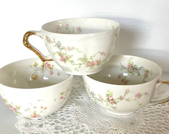 Vintage Theodore Haviland LIMOGE Miss Matched Lot (Quantity 3) Porcelain Flat Cups/Tea Cups