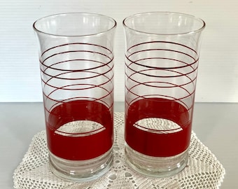 Vintage (Set x 2) Libbey Striped Water Glasses/Tumbler - Kitchenware/Barware - 16oz