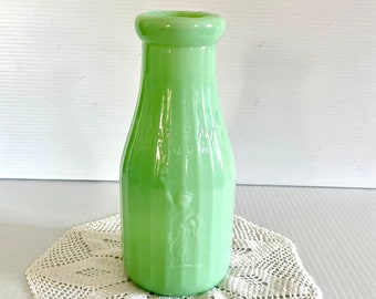 Vintage Jadeite Green Milk Glass Bottle- Property of Liberty Milk Co. Buffalo New York - Made in USA - 7in Tall