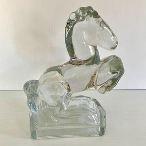 Vintage Clear Rearing Horse Bookend, L.E. Smith, Single Mid Century Bookend/Decorative - 8in Tall