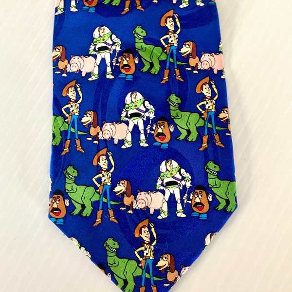 Vintage "TOY STORY" Men's Silk Neck Tie - Woody, Buzz, Mr. Potato - 56in Long