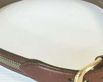 BRIGHTON Brown Leather Belt/Canvas Center - Solid Brass Buckle - Width 1.25in. SIZE 36in.