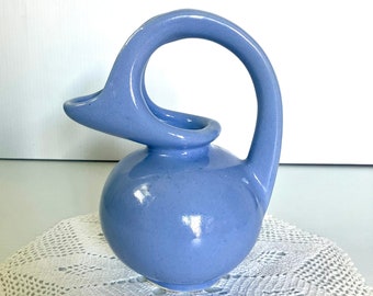 Vintage Art Deco Pottery Blue Creamer/Syrup Pitcher- Duck Bill Style - 6in Tall