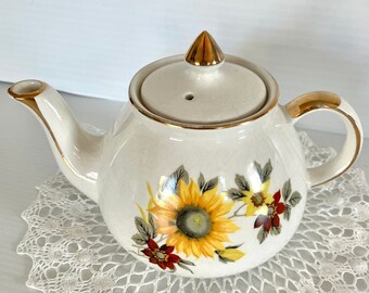 Vintage Hector Gibsons Staffordshire England Small Tea Pot- Sun Flowers Flowers - Fine China Tea Pot - Collectable