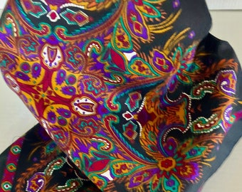 Vintage Floral Scarf: Jewel Tones Polyester, Made in Italy (26in)