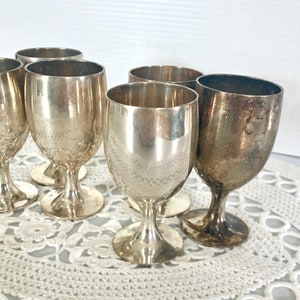 Vintage (Set x 6) Leonard E.P.N.S Silver Plated Port Wine/Sherry Liquor Goblets - 2 5/8in Tall x 1.5in Across the Top