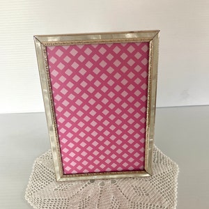 Vintage Gold Metal Photo Frame: Mother of Pearl Inlay, Easel Back (5x7 in)