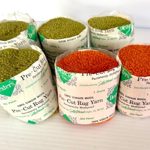 Vintage Dexter's 100% Virgin Wool Rug Yarn: Avocado Green, Burnt Orange (6 Packages)
