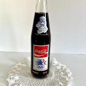 Vintage 1984 Summer Olympics Los Angeles Glass Coca Cola Coke Bottle -- 10 Fluid oz. 9.75in. Tall - (Quantity 1) Coke Collectible