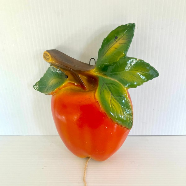 Vintage  CHALKWARE"  Apple String Holder  - Kitsch Wall Decor - Collectable  - Measures 8in Tall