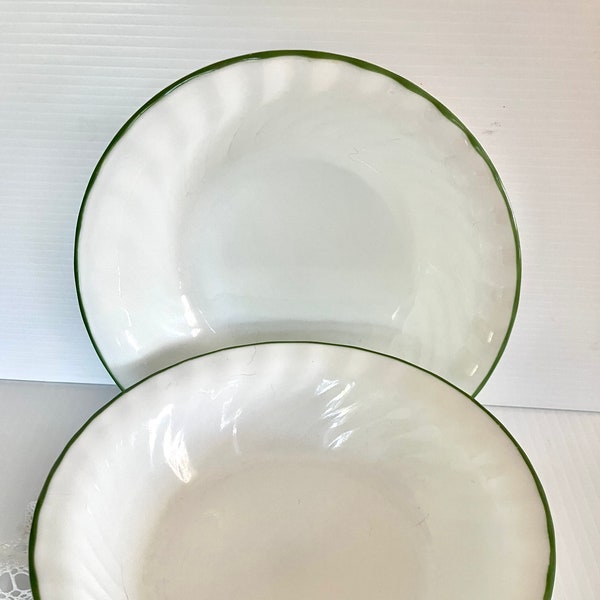 Vintage Corelle Bowls (Set of 4): Green Stripe Swirl, Scalloped Rim