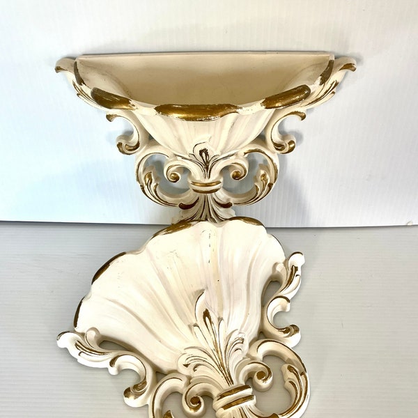 Vintage Ornate Wall Planter (Set x 2) SYROCO White/Gold Trim Wall Planters - Made in the USA - 4446