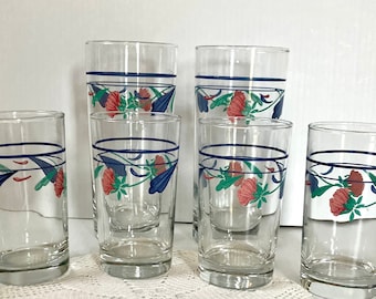 Vintage LENOX Poppies on The Blue (Set x 2) Drinking Glasses or (Set x 4) Juice Glasses - Sold Separately