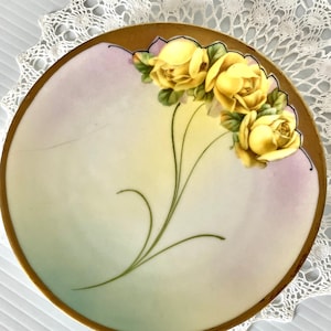 Vintage PM Bavaria  Hand Painted Plate with Yellow Roses and Gold Trim - Diameter 6in. - Collectable/Kitchenware