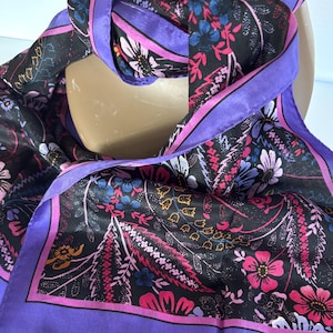 Vintage &quot;The Specialty House&quot; Silk Scarf - Made inJapan  - Purple/Pink/Blue/Black - Measures 58in x 11.25in