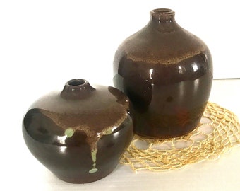 Vintage Pair Of Ceramic LASLO MIKASA Vases - Brown - Made In Japan - Estate Sale Find