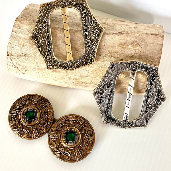 Vintage Ornate Belt Buckles - Scarf Slides - Twinkle, Jeweled - Repurposing/Belt Making/Crafting