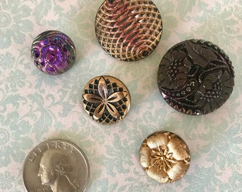 Lot of 5 Vintage Glass Buttons