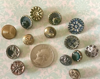 Lot of 14 Vintage Metal Buttons