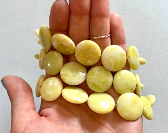 Lemon Jasper Puffed Coin Beads 20mm