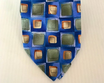 Vintage J. Garcia Silk Necktie: "Emerald City" Blue Geometric
