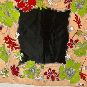 Vintage Polyester Scarf Paoli - Made In Japan - Green/ Burgundy Flowers - Square - 23in x 23in