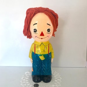 Vintage 70&#39;s Large  Raggedy Andy Piggy Bank - Measures 14in Tall- Marked japan - Collectable - Colorful