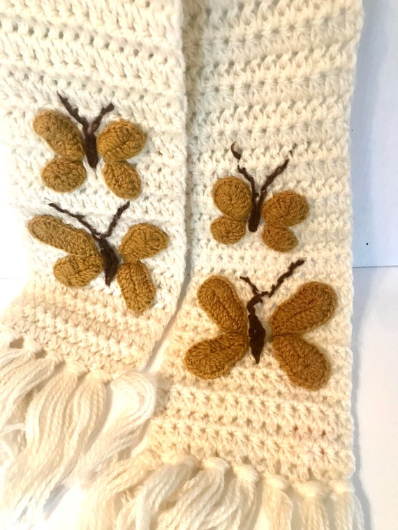 Vintage Boho Hippie Handmade Cream Butterfly Croch
