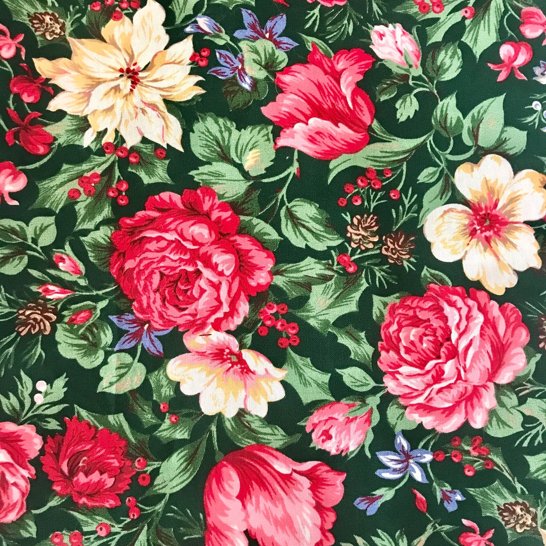 Vintage Floral Cotton Fabric Cranston Print Works Company Etsy