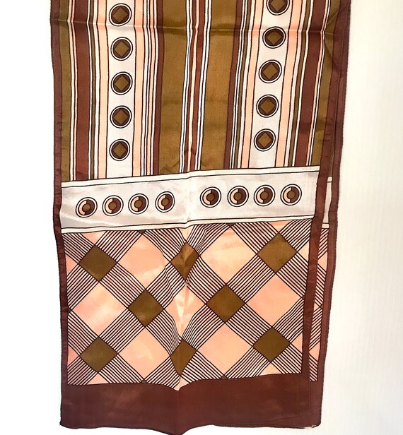 Vintage 1950's Polyester Retro Scarf - Brown, Cre… - image 4