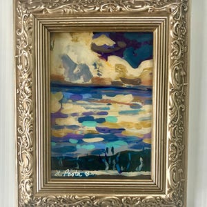 Reverse Glass Painting Impressionistic &quot;Waterscape&quot;- Hand Painted 5in x 7in - Signed Art by Lori Pastor