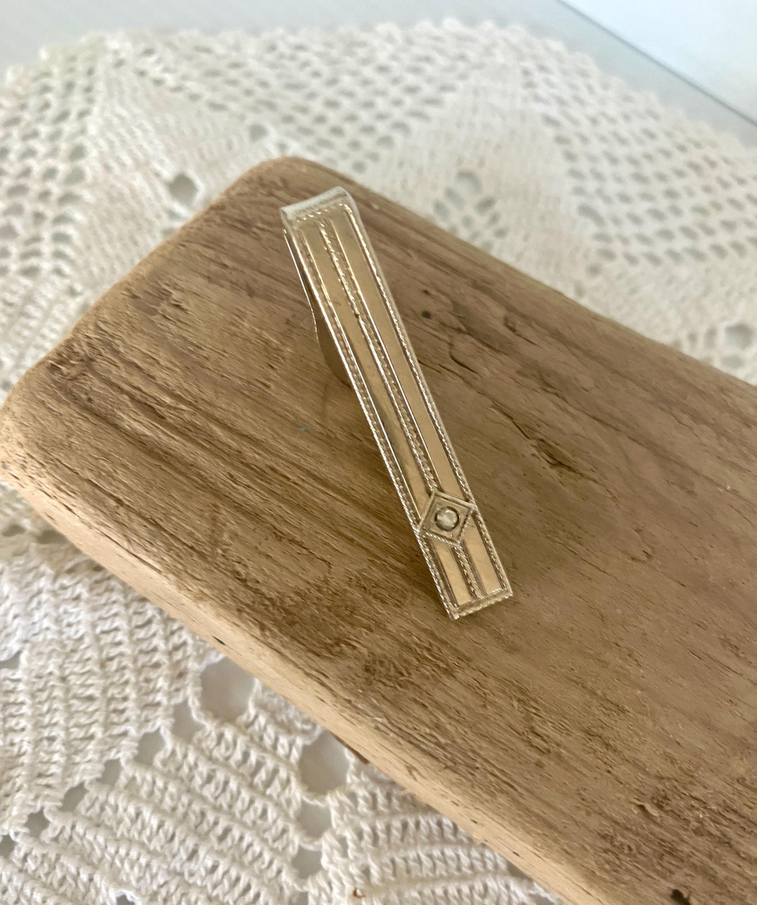 Vintage Art Deco Gold Tone Tie Clip: THA Initials