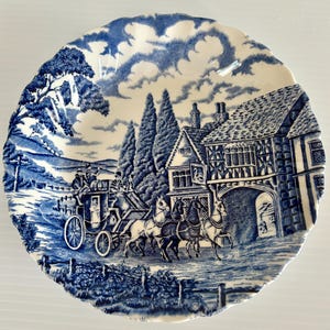 Vintage  (Set x 4) MYOTT ROYAL MAIL Blue & White Small Bowls- Staffordshire - Cobalt Blue Transfer Design Diameter  7.5in x 1.25in Tall