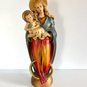 Vintage Madonna Child Jesus Ceramic Statue - Blessed Mother Mary - Marked Germany